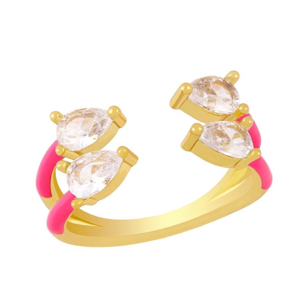 Twin Pear Black CZ Enamel 18K Gold Copper Free Size Ring Bulk