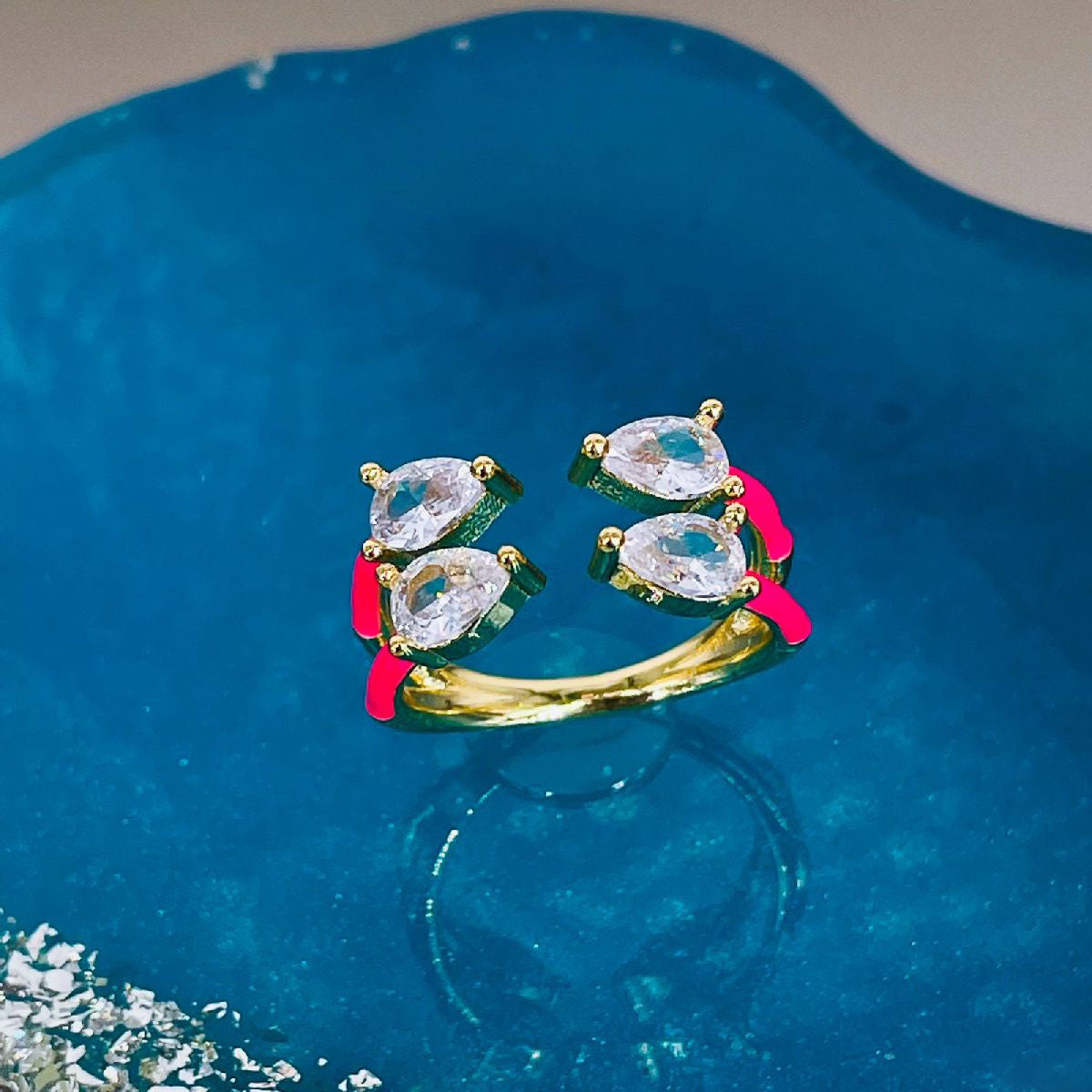 Twin Pear Black CZ Enamel 18K Gold Copper Free Size Ring Bulk Main image