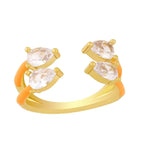 Twin Pear Black CZ Enamel 18K Gold Copper Free Size Ring Bulk