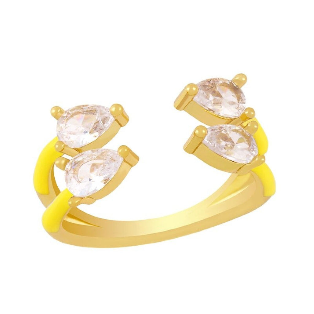 Twin Pear Black CZ Enamel 18K Gold Copper Free Size Ring Bulk