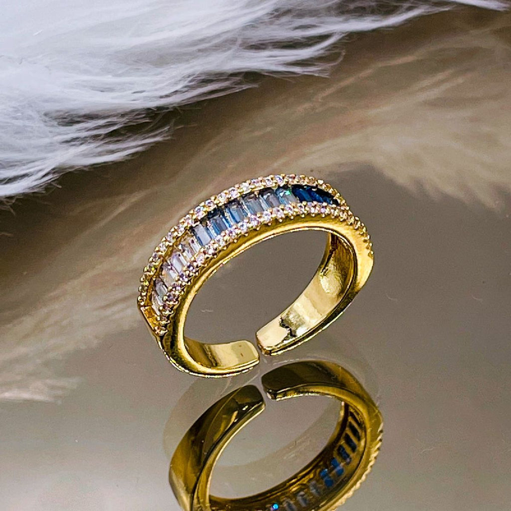 Graduating Shades Of Blue Zircon 18K Gold Copper Free Size Ring Bulk