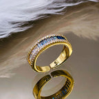 Graduating Shades Of Blue Zircon 18K Gold Copper Free Size Ring Bulk