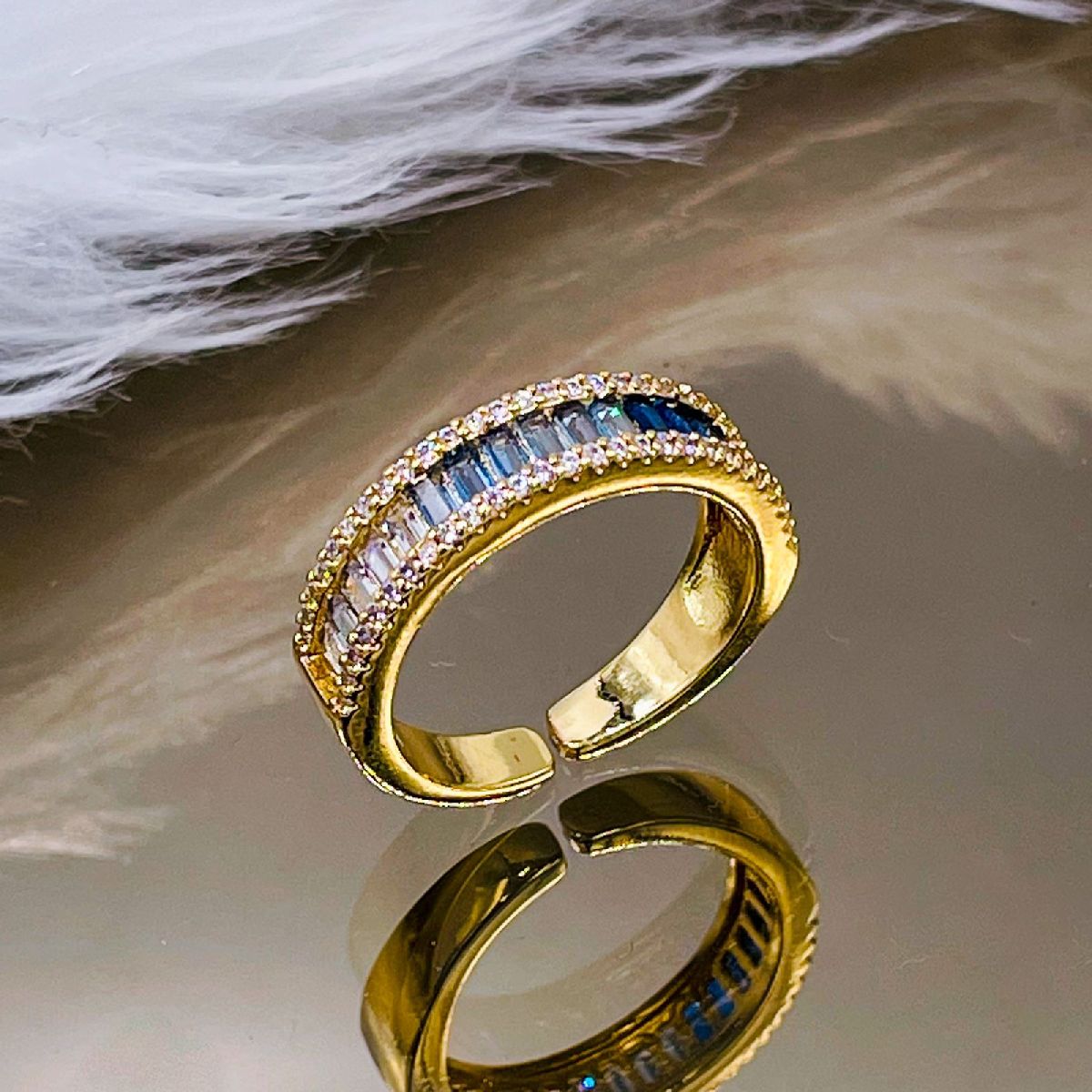 Graduating Shades Of Blue Zircon 18K Gold Copper Free Size Ring Bulk