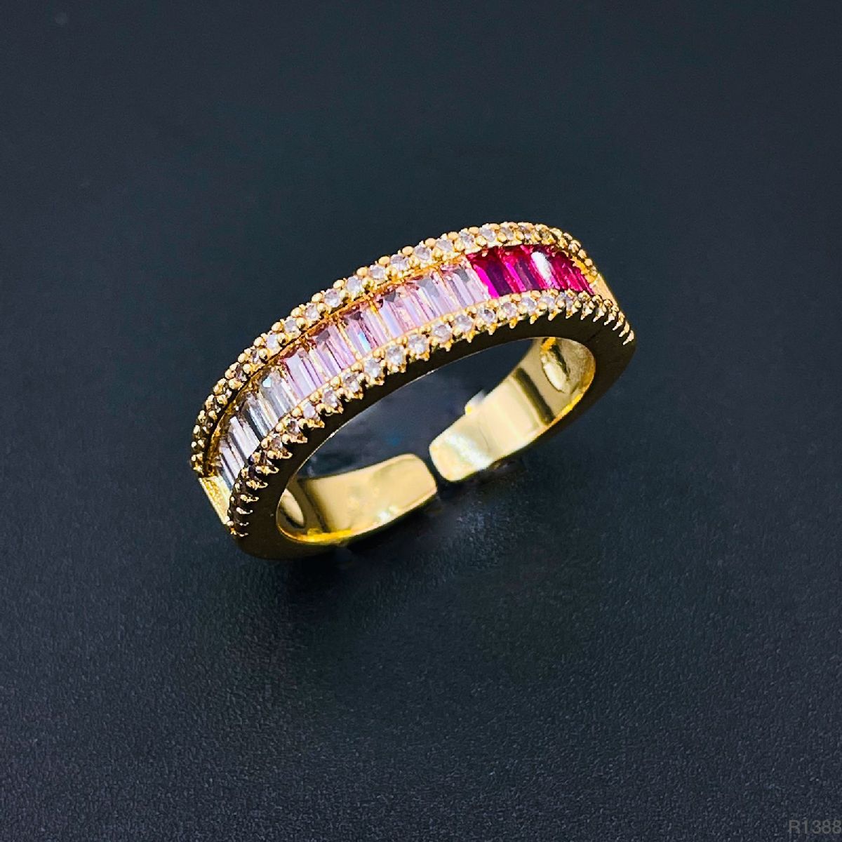 Graduating Shades Of Pink Zircon 18K Gold Copper Free Size Ring Bulk Main image