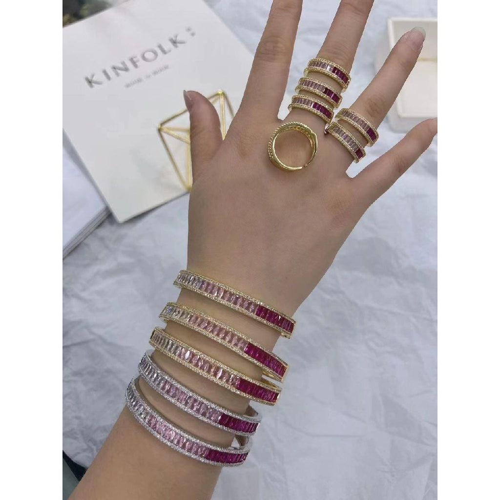 Graduating Shades Of Pink Zircon 18K Gold Copper Free Size Ring Bulk