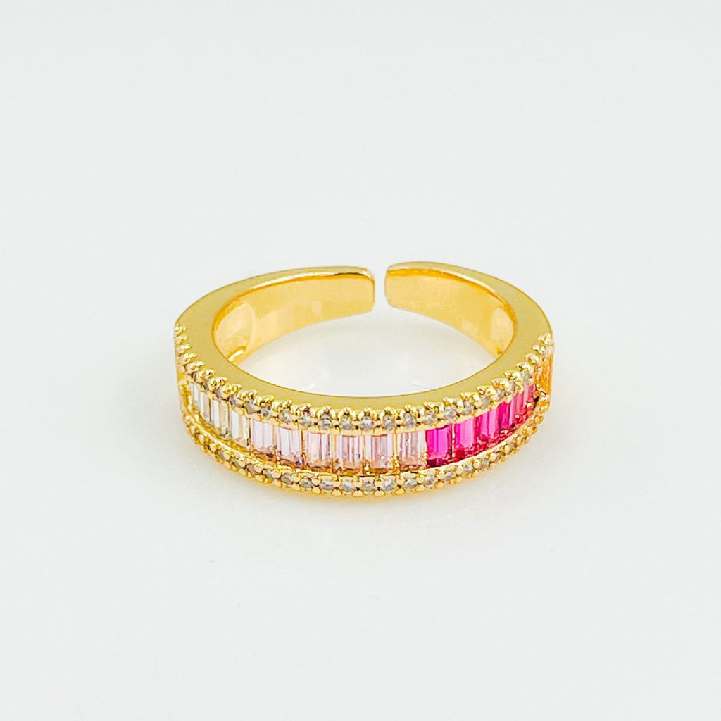 Graduating Shades Of Pink Zircon 18K Gold Copper Free Size Ring Bulk