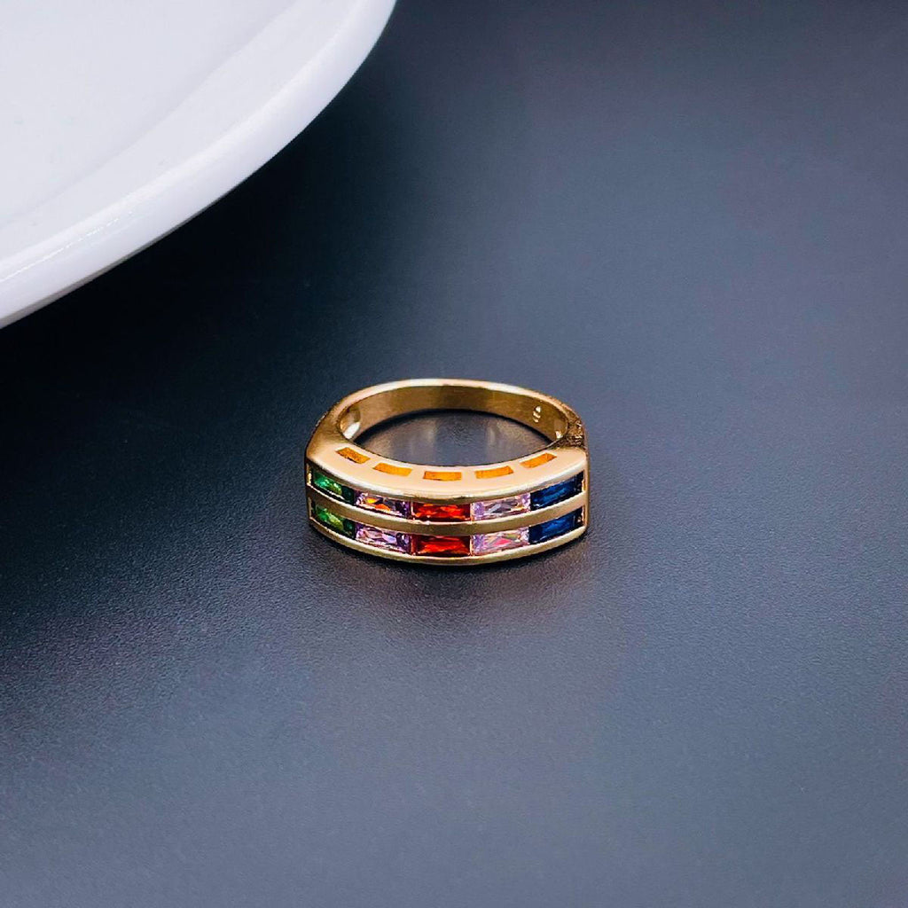Invisible Multi Color Baguette CZ 18K Gold Copper Ring Bulk