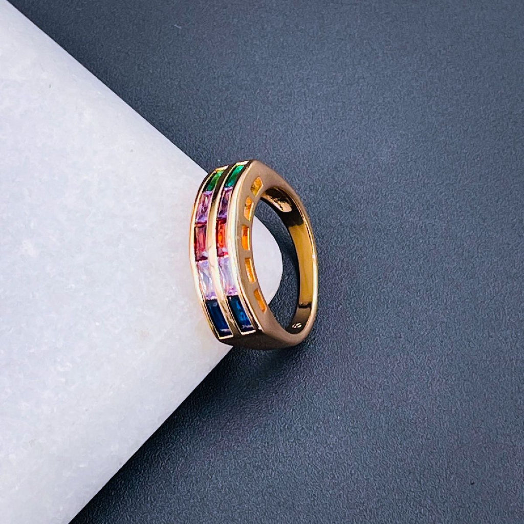 Invisible Multi Color Baguette CZ 18K Gold Copper Ring Bulk