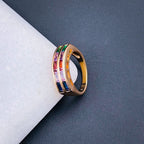 Invisible Multi Color Baguette CZ 18K Gold Copper Ring Bulk