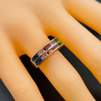 Invisible Multi Color Baguette CZ 18K Gold Copper Ring Bulk
