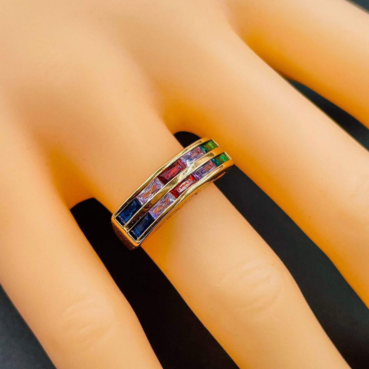 Invisible Multi Color Baguette CZ 18K Gold Copper Ring Bulk