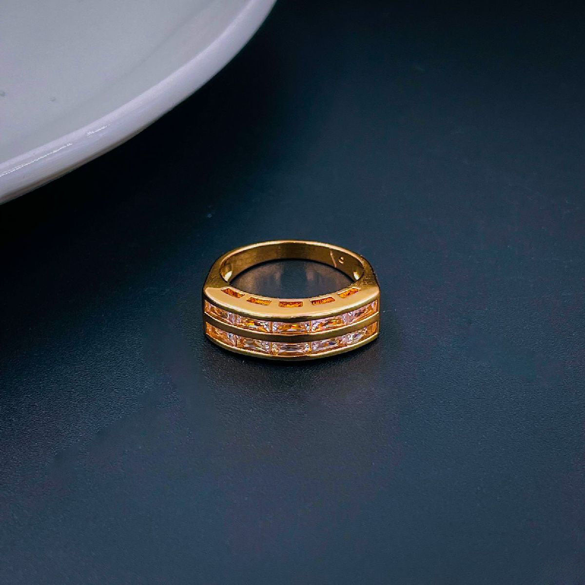 Invisible Set Baguette Cubic Zirconia 18K Gold Copper Ring Women Bulk