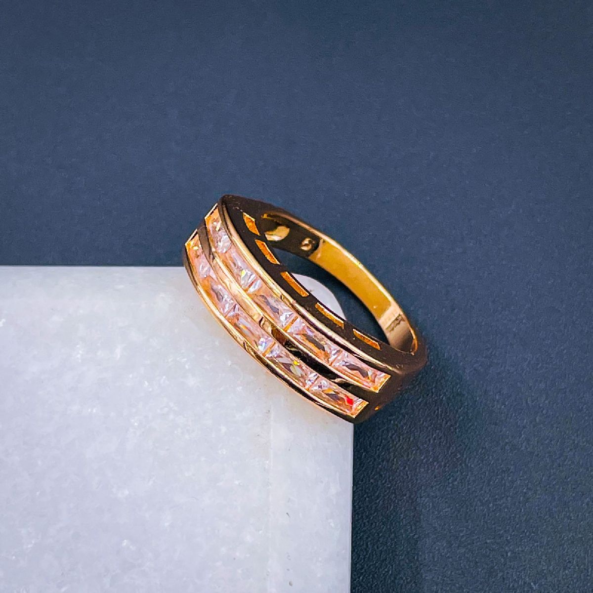 Invisible Set Baguette Cubic Zirconia 18K Gold Copper Ring Women Bulk