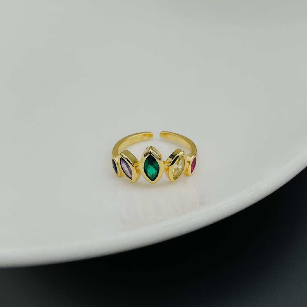 Multi Colour Oval Marquise 18K Gold Copper Free Size Ring Women Bulk