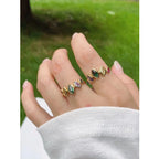 Multi Colour Oval Marquise 18K Gold Copper Free Size Ring Women Bulk