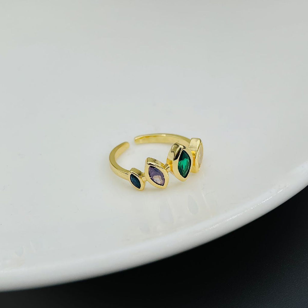 Multi Colour Oval Marquise 18K Gold Copper Free Size Ring Women Bulk