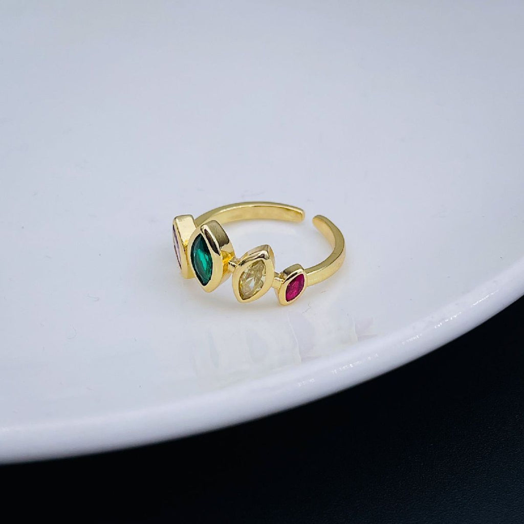 Multi Colour Oval Marquise 18K Gold Copper Free Size Ring Women Bulk