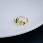 Multi Colour Oval Marquise 18K Gold Copper Free Size Ring Women Bulk