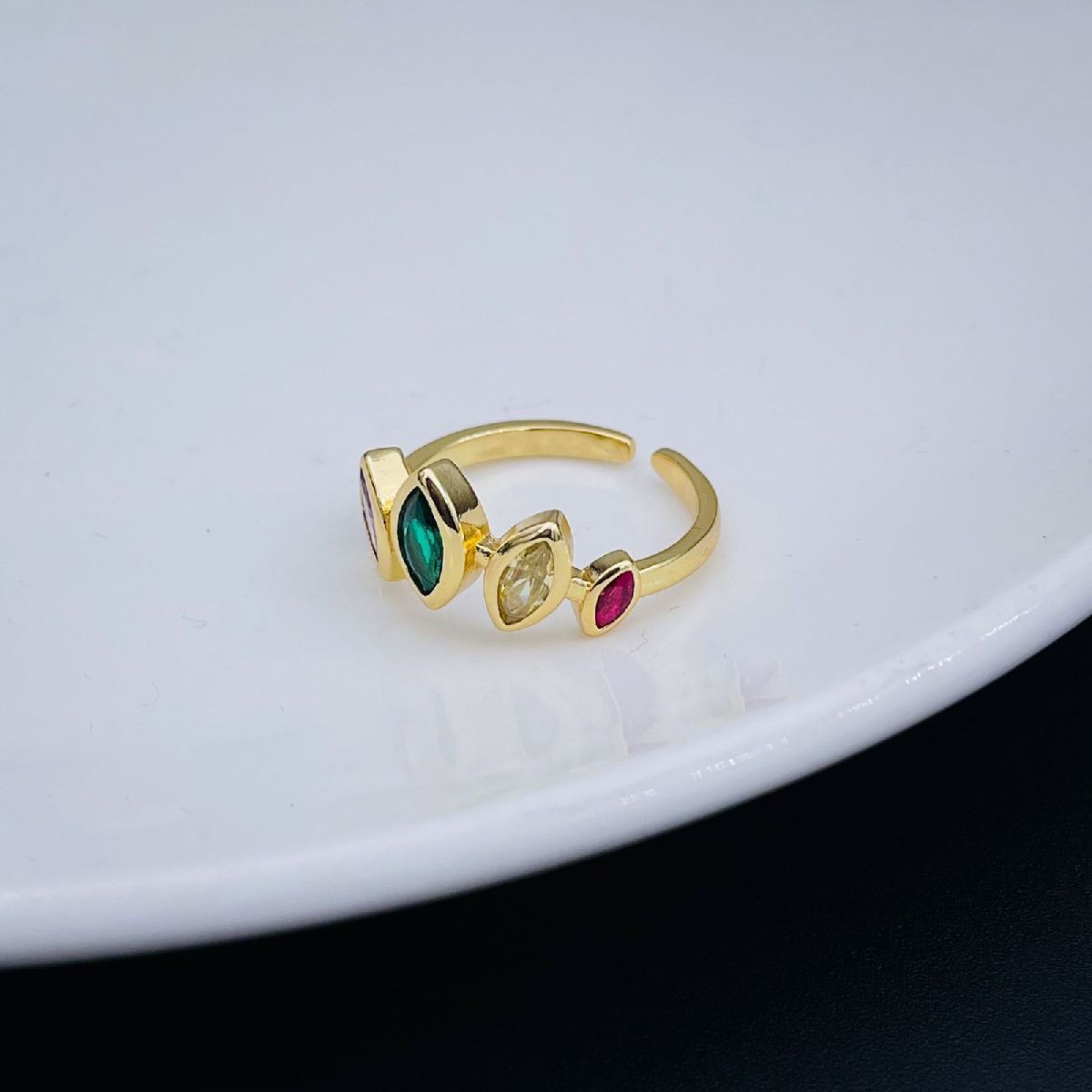Multi Colour Oval Marquise 18K Gold Copper Free Size Ring Women Bulk
