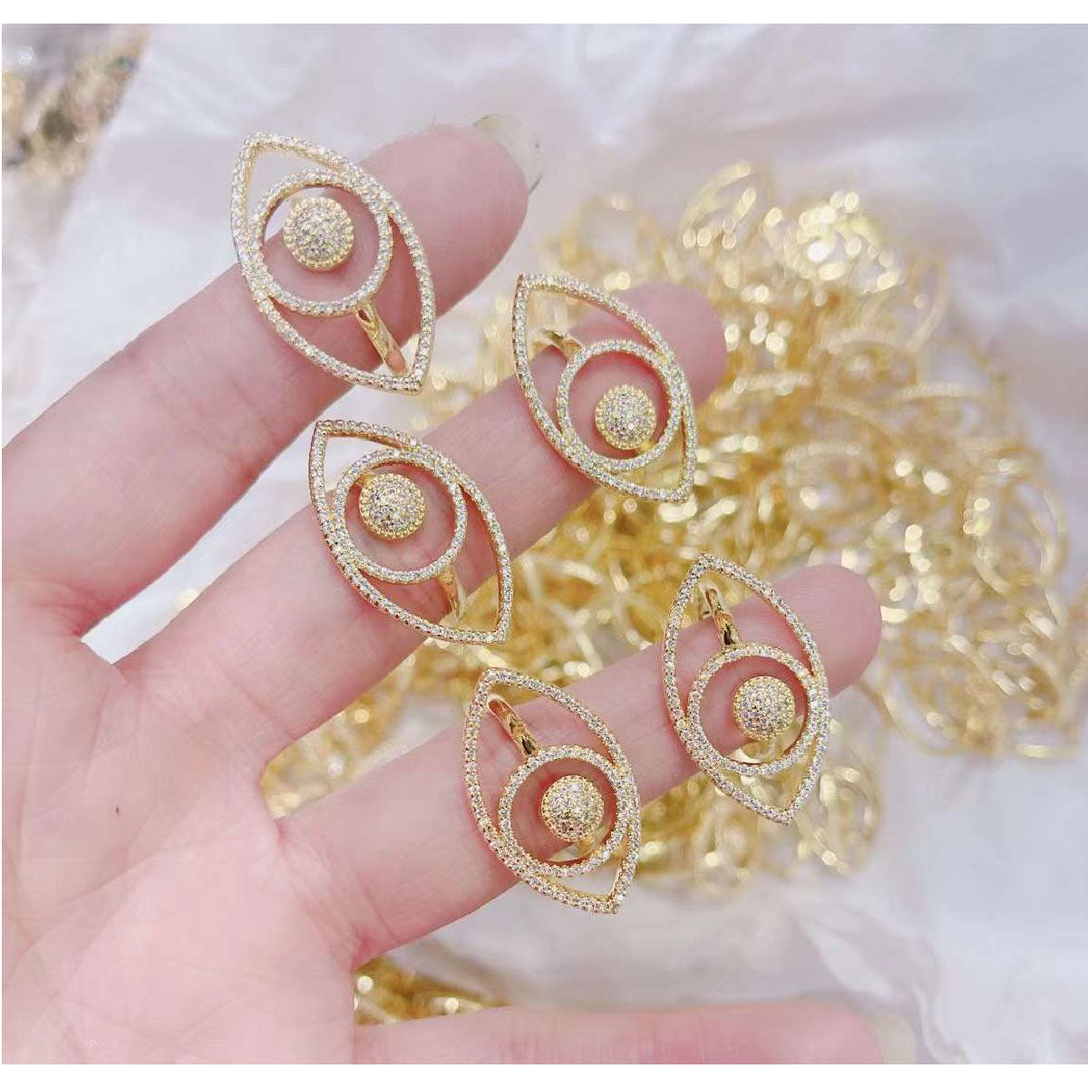 Evil Eye Cubic Zirconia 18K Gold Copper Free Size Ring For Women Bulk Main image