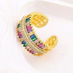 Baguette Rainbow Multi Colour CZ 18K Gold Copper Open Back Ring Bulk