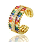 Baguette Rainbow Multi Colour CZ 18K Gold Copper Open Back Ring Bulk