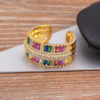 Baguette Rainbow Multi Colour CZ 18K Gold Copper Open Back Ring Bulk