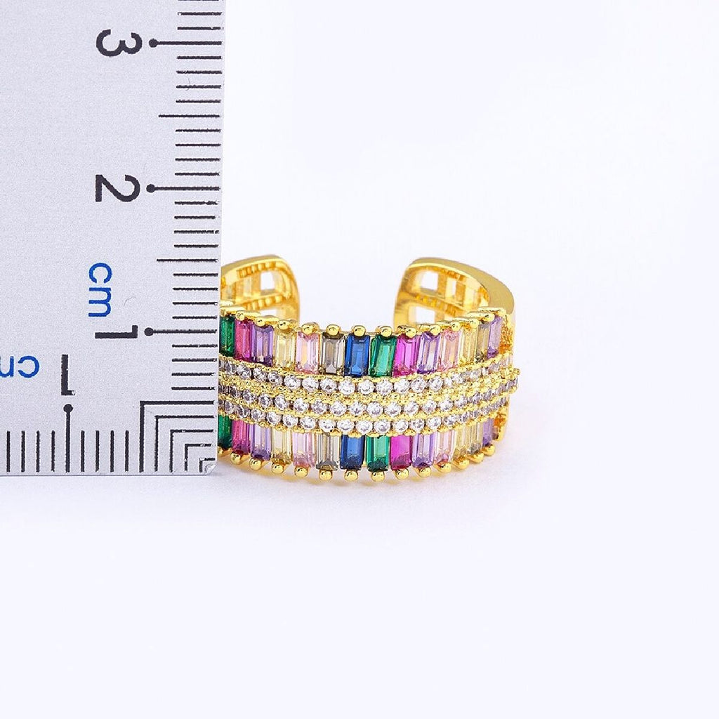 Baguette Rainbow Multi Colour CZ 18K Gold Copper Open Back Ring Bulk