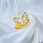 Butterfly Mother Of Pearl CZ Gold Copper Adjustable Ring Bulk