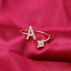 Initial Letter Cubic Zirconia Gold Copper Free Size Ring Women Bulk