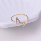 Initial Letter Cubic Zirconia Gold Copper Free Size Ring Women Bulk