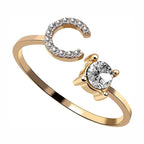 Initial Letter Cubic Zirconia Gold Copper Free Size Ring Women Bulk