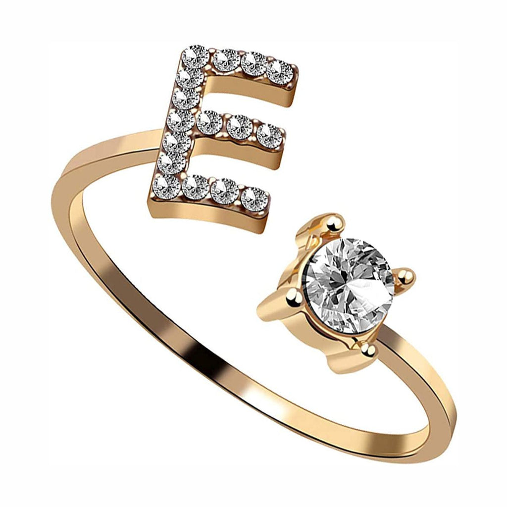 Initial Letter Cubic Zirconia Gold Copper Free Size Ring Women Bulk