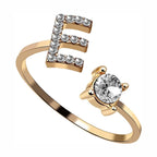 Initial Letter Cubic Zirconia Gold Copper Free Size Ring Women Bulk
