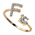 Initial Letter Cubic Zirconia Gold Copper Free Size Ring Women Bulk
