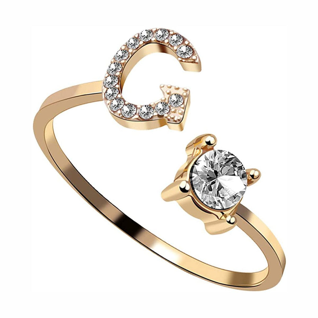 Initial Letter Cubic Zirconia Gold Copper Free Size Ring Women Bulk