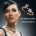 Initial Letter Cubic Zirconia Gold Copper Free Size Ring Women Bulk