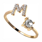 Initial Letter Cubic Zirconia Gold Copper Free Size Ring Women Bulk