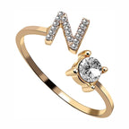 Initial Letter Cubic Zirconia Gold Copper Free Size Ring Women Bulk