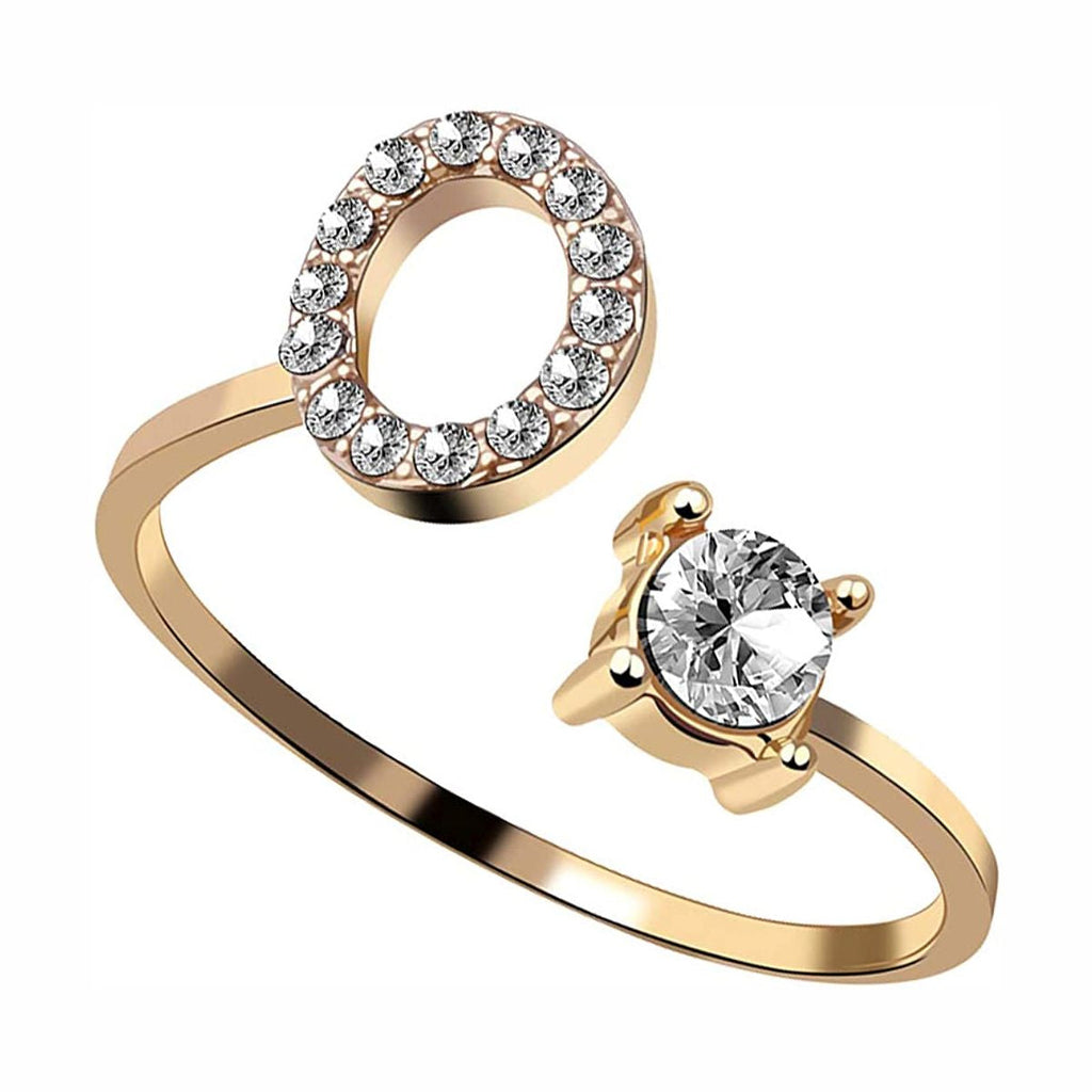 Initial Letter Cubic Zirconia Gold Copper Free Size Ring Women Bulk