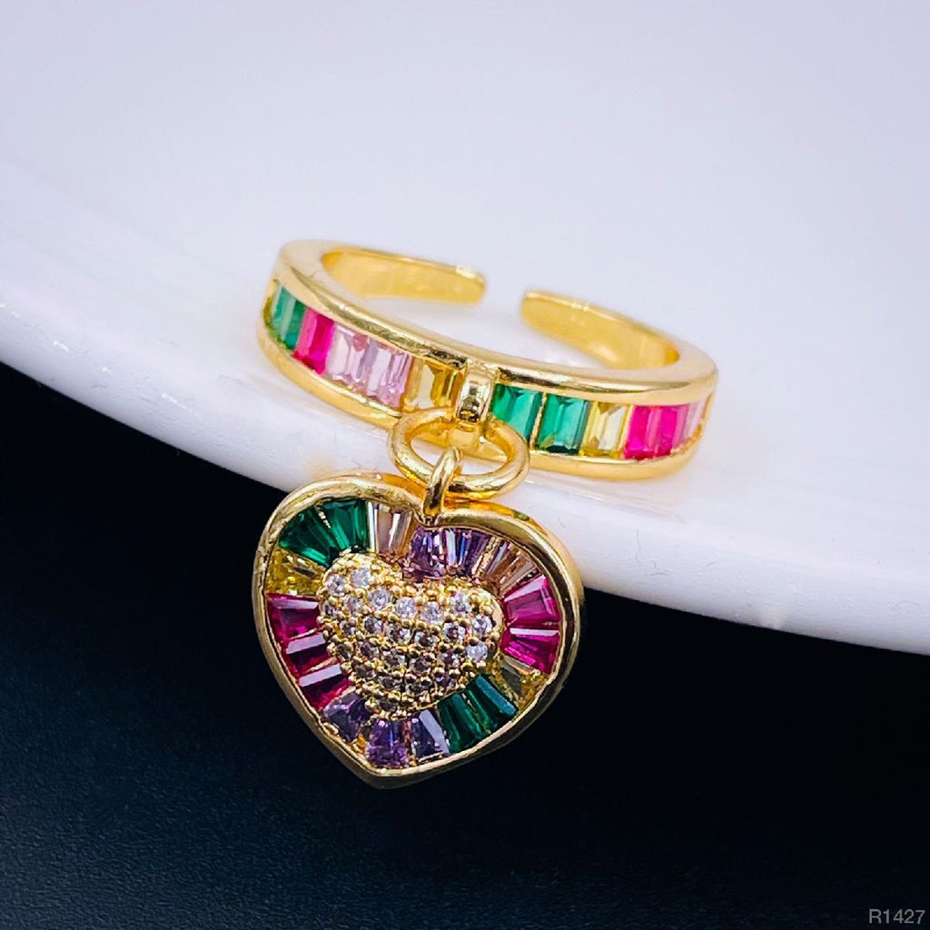 Heart Love Rainbow Multi Color Baguette 18K Gold Open Back Ring Bulk