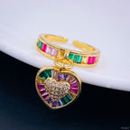 Heart Love Rainbow Multi Color Baguette 18K Gold Open Back Ring Bulk