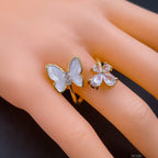 Butterfly Flower Mother Of Pearl Zircon 18K Gold Adjustable Ring Bulk