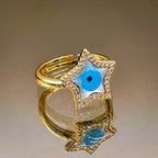 Star Evil Eye Mother Of Pearl Gold Cubic Zirconia Adjustable Ring Bulk