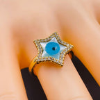 Star Evil Eye Mother Of Pearl Gold Cubic Zirconia Adjustable Ring Bulk