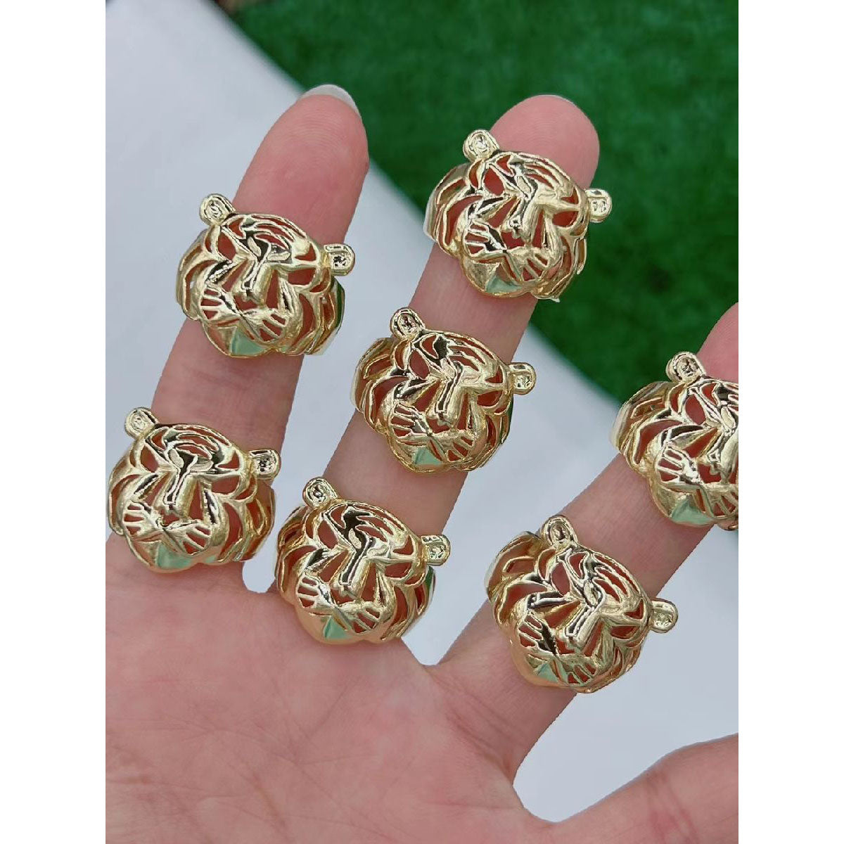Tiger Filigree Mask 18K Gold Anti Tarnish Copper Open Back Ring Bulk