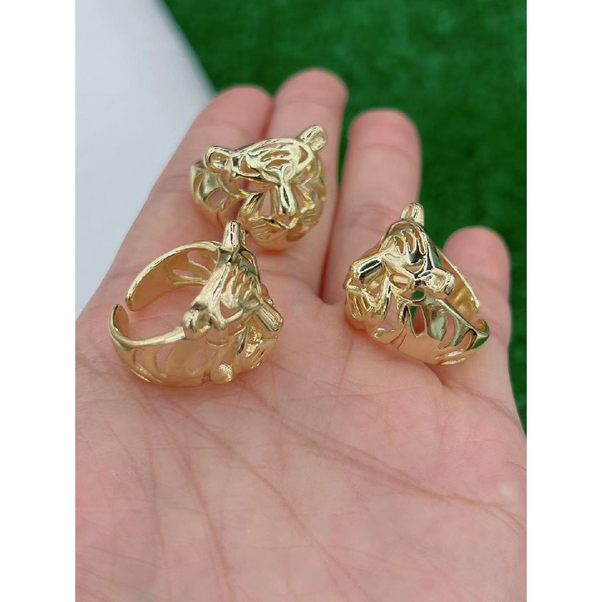 Tiger Filigree Mask 18K Gold Anti Tarnish Copper Open Back Ring Bulk Secondary image