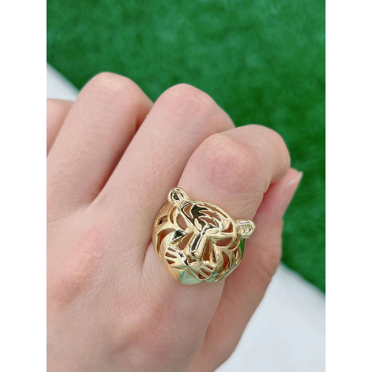 Tiger Filigree Mask 18K Gold Anti Tarnish Copper Open Back Ring Bulk
