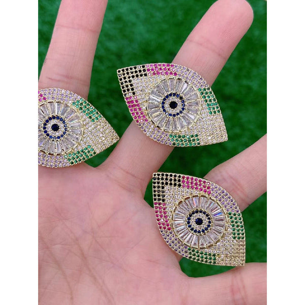Large Evil Eye Rainbow Gold Anti Tarnish Copper Open Back Ring Bulk Secondary image