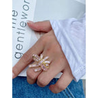 Ribbon Baguette CZ 18K Gold Anti Tarnish Copper Free Size Ring Bulk